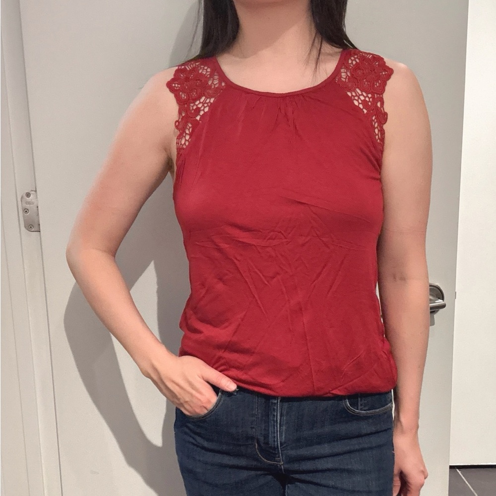 H&M Red Lace Detail Tank Top